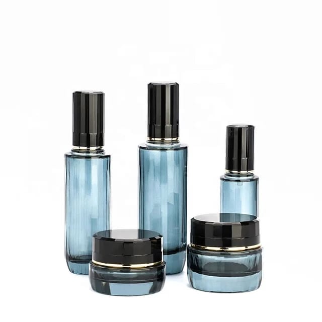  Cosmetic Face Lotion Cream Skin Care Glass Bottle Jar Package Set With Pump LB131