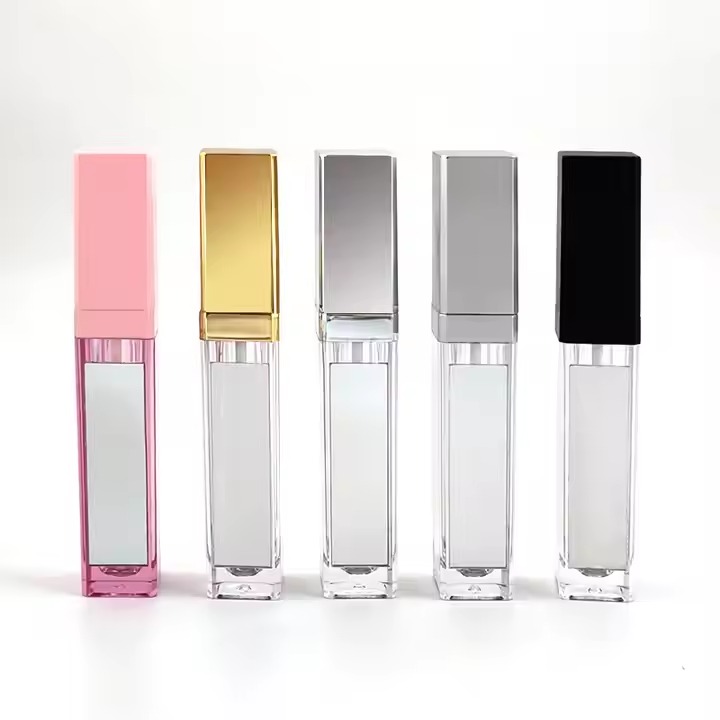 Matte Black, Gold, and Silver Square LED Lip Gloss Containers with Mirror – Premium LED Lip Gloss Tubes. LB530