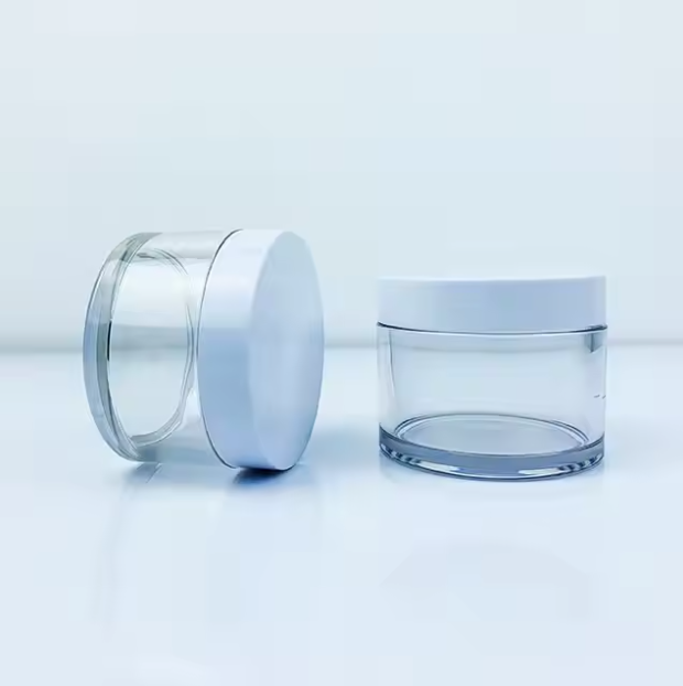 Clear Cosmetic Jar with White Lid — Available from 50ml to 500ml in Different Colors LB341