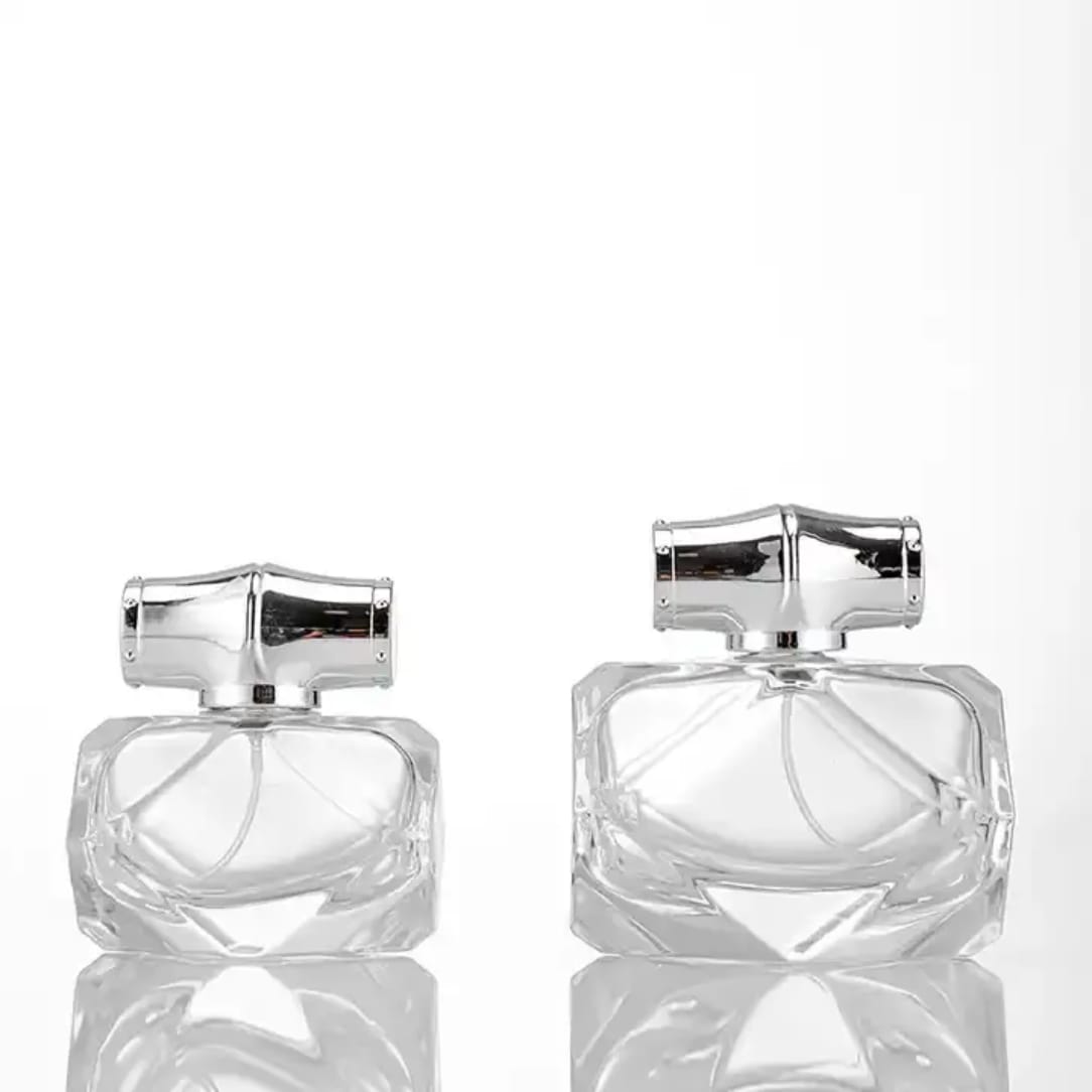 Elegant Crystal Glass Perfume Bottles with Silver Bamboo-Style Caps LB645