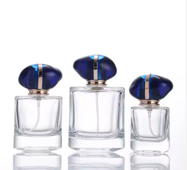  Elegant Square Glass Perfume Bottles with Blue Gem Cap LB442